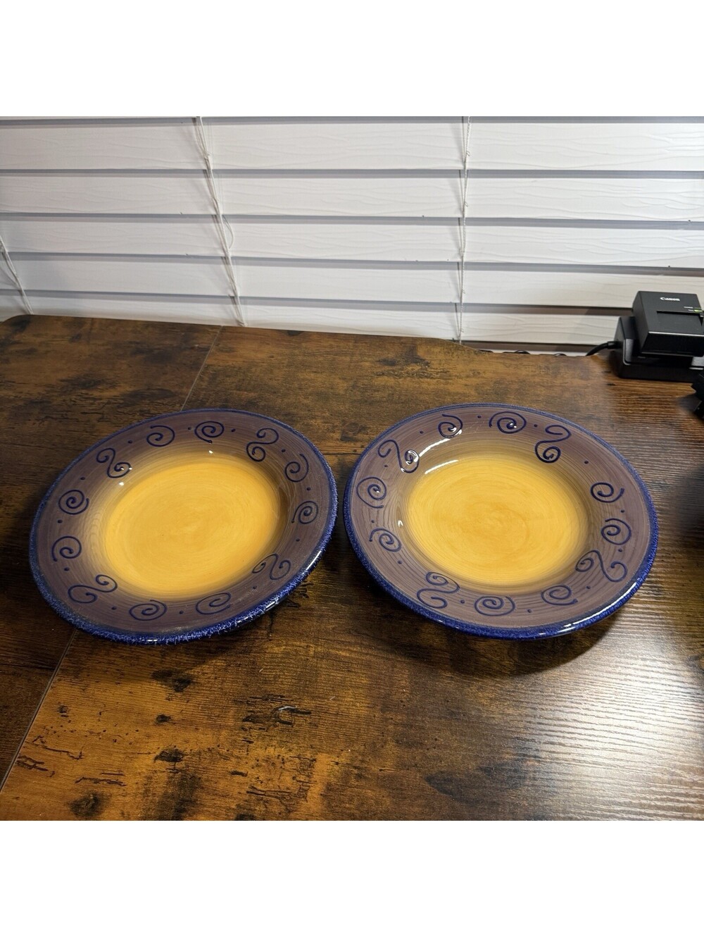 Tabletops Unlimited Ambrosia 11” Purple Dinner Plates Set of 2 Raised Scrolls